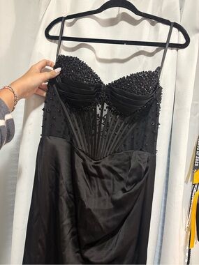 Cinderella Black Beaded Lace-Up Corset Gown